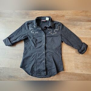 Vintage Five Star By Roper Black Western Bedazzled Button Down Show Womens S